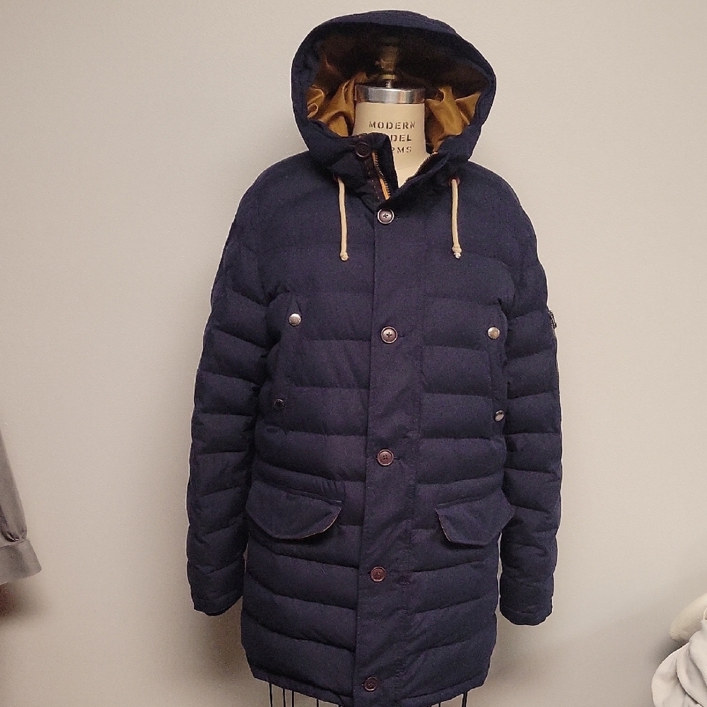 Lands' End Men's Dark Blue Hooded Puffer Coat